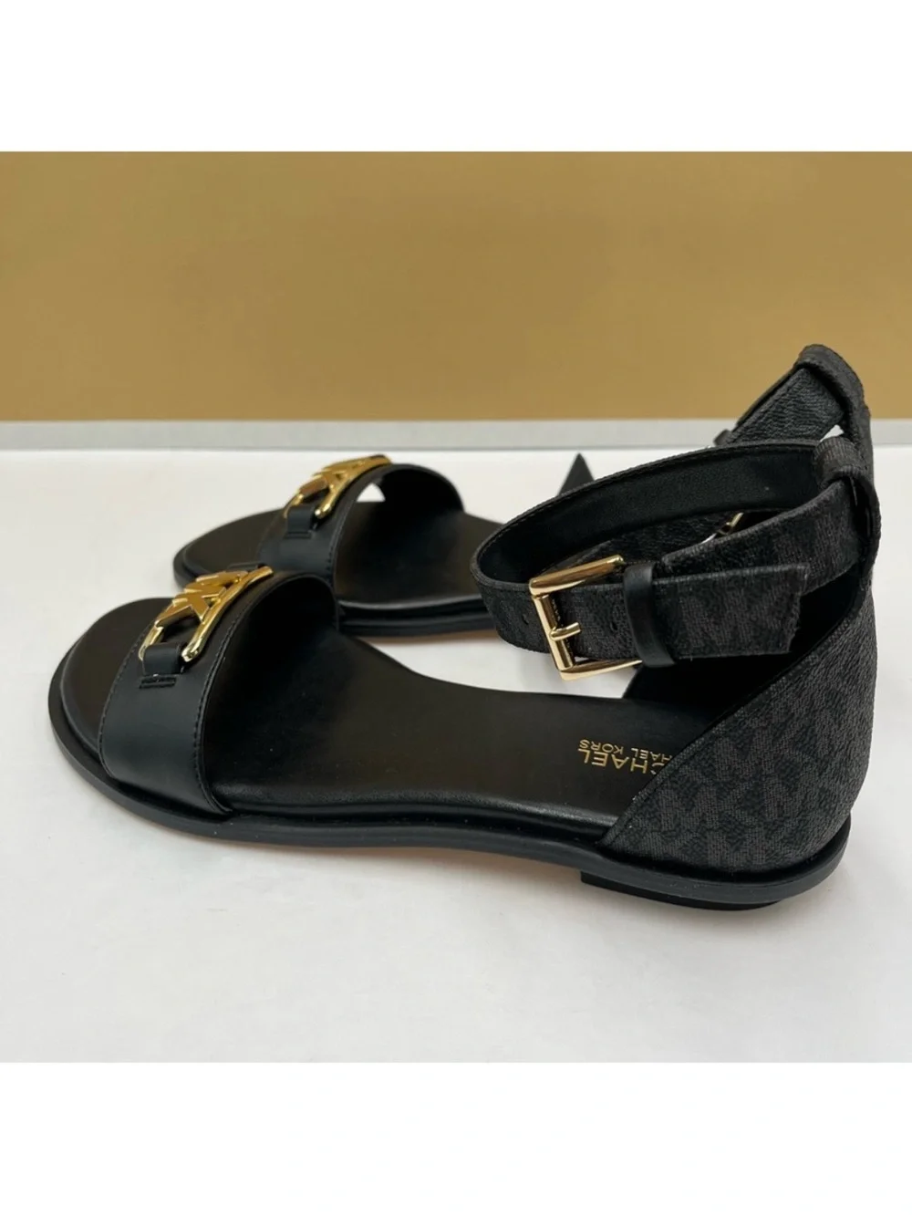 Michael Kors Women's Black MK Logo Ankle-Strap Sandals